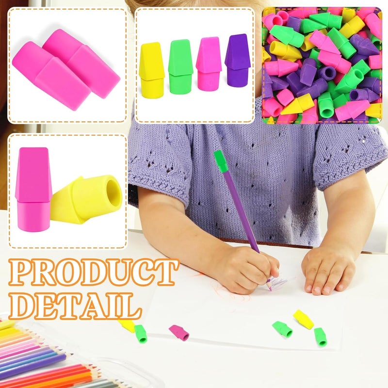 PRALB 200PCS Multicolor Pencil Top Eraser Bulk Caps for Pencils,Chisel Shape Erasers Toppers for Party Favors Games Prizes, Pencil Top Erasers Cap for Home School Classroom Office - Image 3